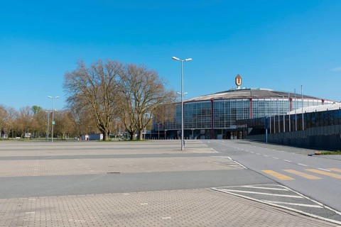 Empty parking lot in front of the Westfalenhallen
