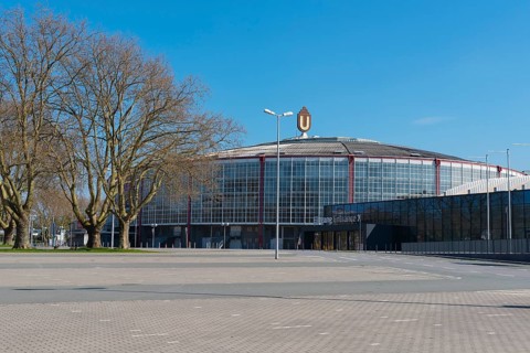 Empty parking lot in front of the Westfalenhallen
