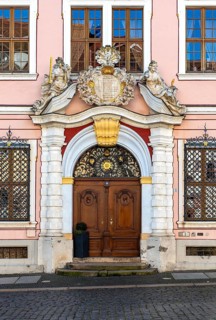 Decorated portal of Hotel Boerse