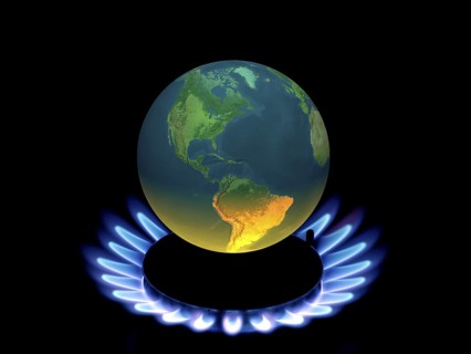 Earth globe with flames