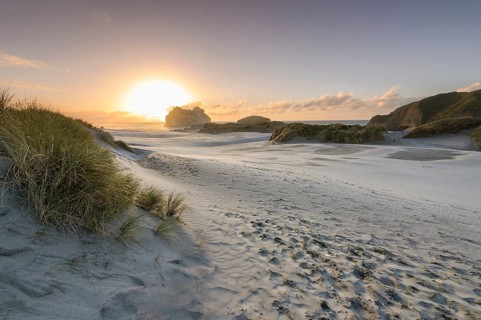 Sand dunes at sunset, Wharariki Beach Puponga