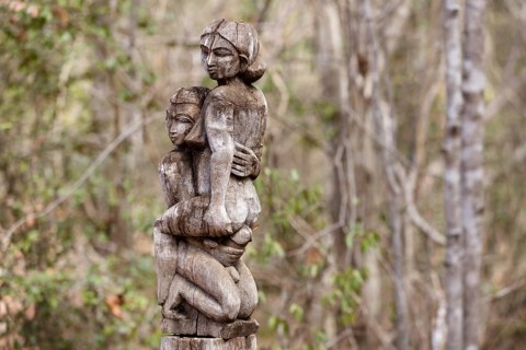 Carved wooden figure, erotic sculpture on a tomb of the Sakalava