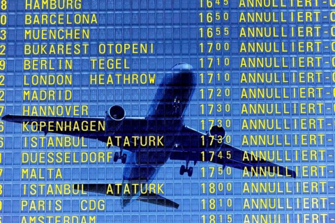 PHOTO MONTAGE, arrival and departure board at the airport