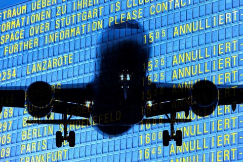 PHOTO MONTAGE, arrival and departure board at the airport