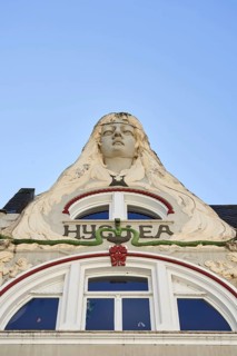 Art Nouveau gable in the Confirmation Street in Koblenz, Hygiea