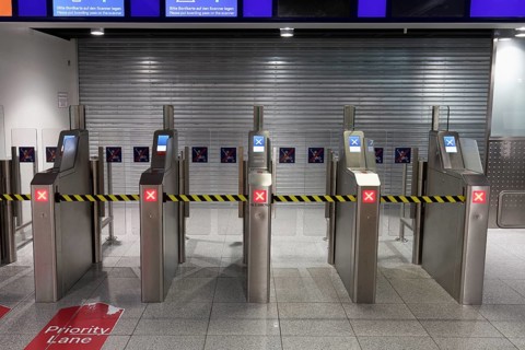 Closed passageway to the gates during the corona pandemic, Duesseldorf Airport