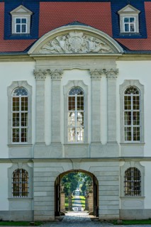 Gate and castle entrance under the ballroom, baroque castle Fasanerie