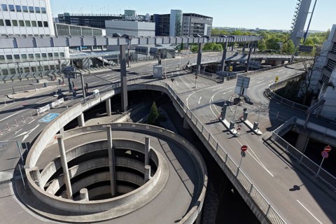 Empty access to Duesseldorf Airport and car parks during the Corona Pandemic, North Rhine-Westphalia