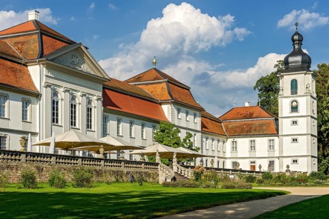 South facade with castle tower at the castle garden, baroque castle Fasanerie