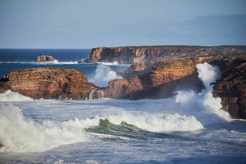 Surf on rocky coast