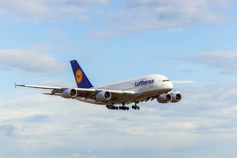 Lufthansa Airbus A 380 on approach