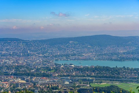 View from the Uetliberg to the city of Zurich and Lake Zurich