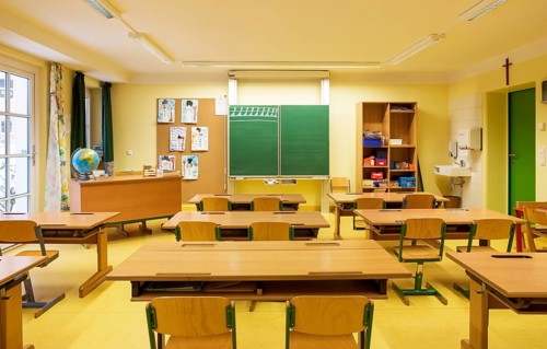 Empty classroom with blackboard