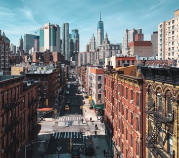 Madison Street from above with skyline in the background