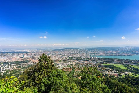 View from the Uetliberg to the city of Zurich and Lake Zurich