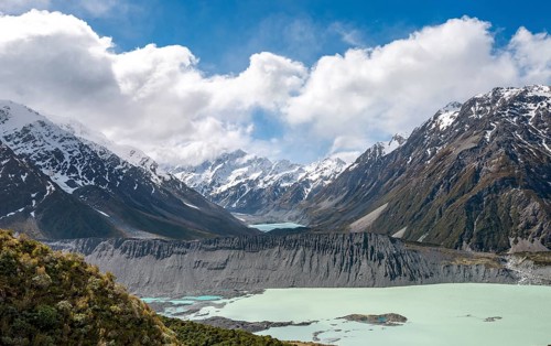 View into the Hooker Valley with Mount Cook from the Sealy Tarns Track