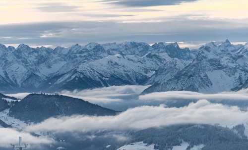 View of snow-covered mountains from the summit of the Hohe Salve