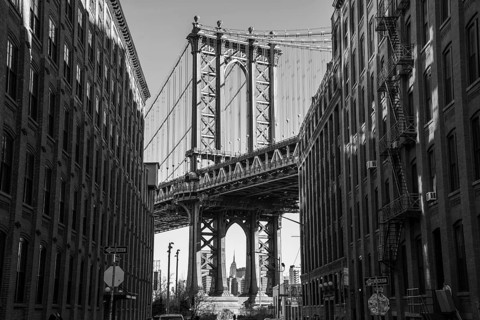 View from Main Street to Manhattan Bridge and Empire State Building