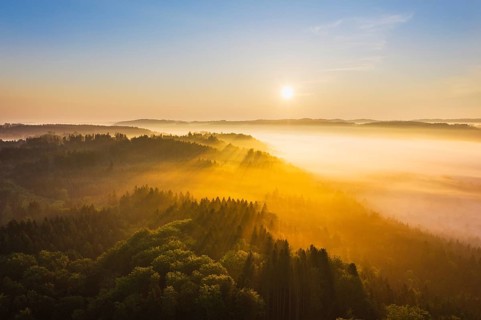 Sunrise with fog in the Isar valley