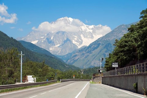River Dora Baltea and Mont Blanc