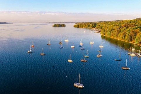 Sailboats at anchor