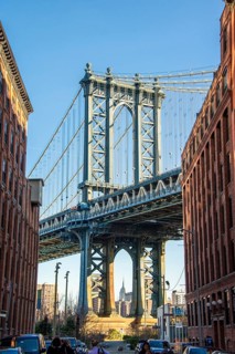 View from Main Street to Manhattan Bridge and Empire State Building