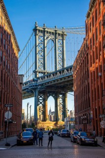 View from Main Street to Manhattan Bridge and Empire State Building