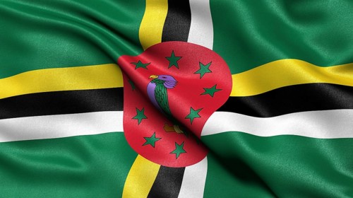 3D illustration of the flag of Dominica waving in the wind