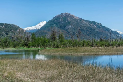 Castillo mountain range and Ibanez river wide valley viewed from the Pan-American Highway