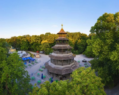 Chinese tower with beer garden