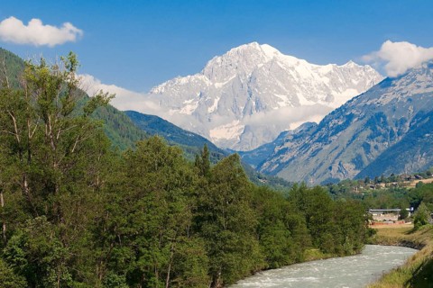River Dora Baltea and Mont Blanc