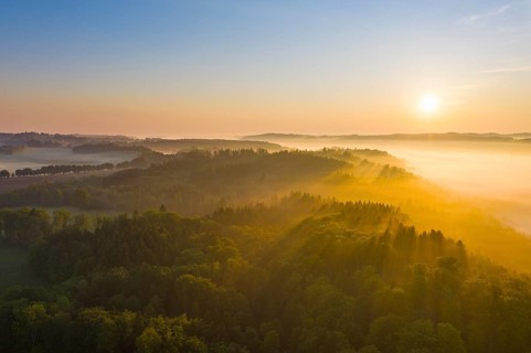 Sunrise with fog in the Isar valley