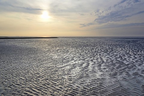 Sunset at the Wadden Sea at low tide
