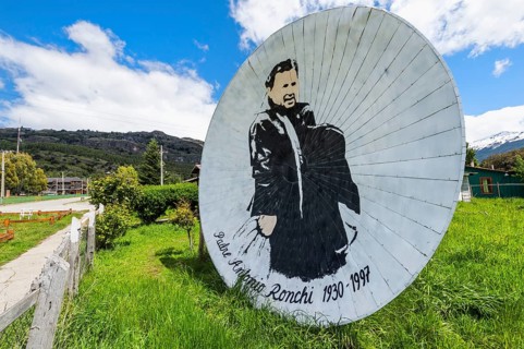 Memorial in form of satellite dish to Missionary Padre Antonio Ronchi