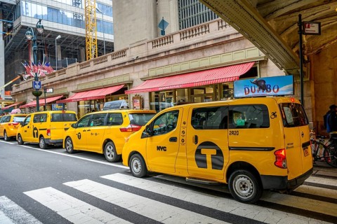 Typical yellow Taxis lined up in front of the Grand Central Station