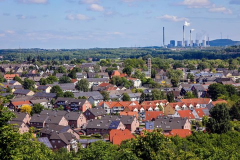 Apartment buildings with solar roofs