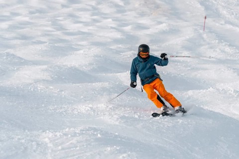 Skier on a mogul slope
