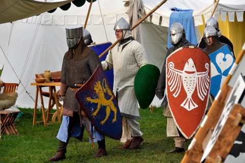 Knight with helmets and shields