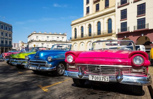 US classic cars from the 1950s can be rented for tourist city tours