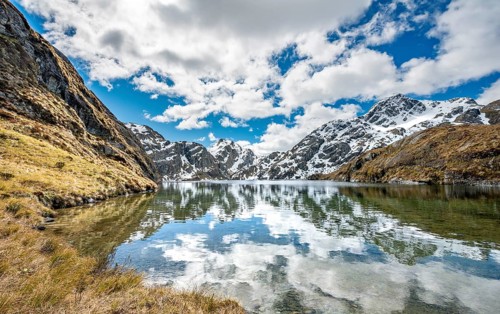 Mountains reflected in lake