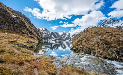Mountains reflected in lake