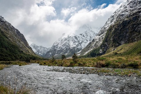 Valley with snow-capped mountains