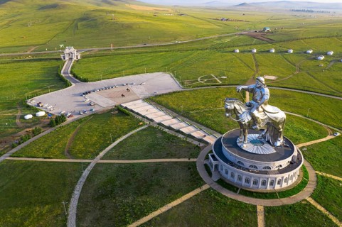 Monumental equestrian statue of Genghis Khan. Tuv province
