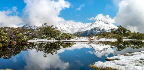 Small mountain lake with reflection