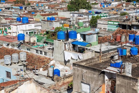 Rooftop cisterns in a backstreet quarter of Cienfuegos