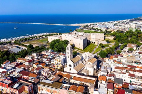 Aerial view of Castello Svevo and Cathedral Basilica of Saint Mary 'Maggiore'