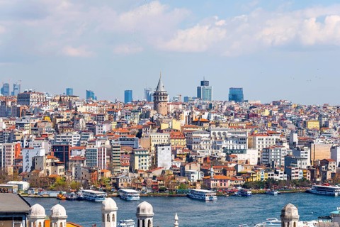 View from Sueleymaniye Mosque over the city with Galata Tower