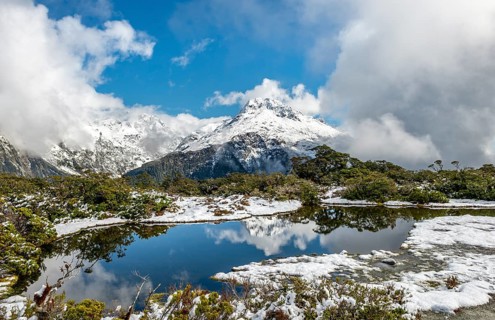 Small mountain lake with reflection