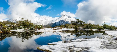 Small mountain lake with reflection