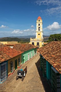 The bell tower of the Museo de la Lucha Contra Bandidos in the colonial old town